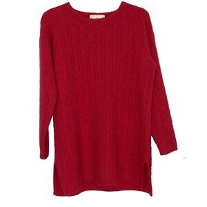 Vtg Cable Knit Sweater Lambswool Angora Blend 3/4 Sleeve  S Red Preppy Fisherman